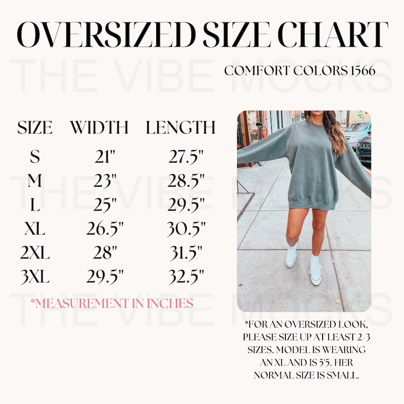 Comfort Colors 1566 Size Chart Comfort Colors Sweatshirt Size Chart Comfort Colors Mockup 1566 Mockup Oversized Size Chart image 1