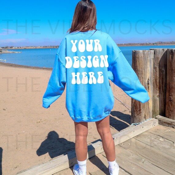 Gildan 18000 Carolina Blue Sweatshirt Mockup Oversized Carolina