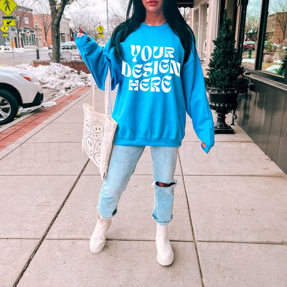 Gildan 18000 Carolina Blue Sweatshirt Mockup Oversized Carolina