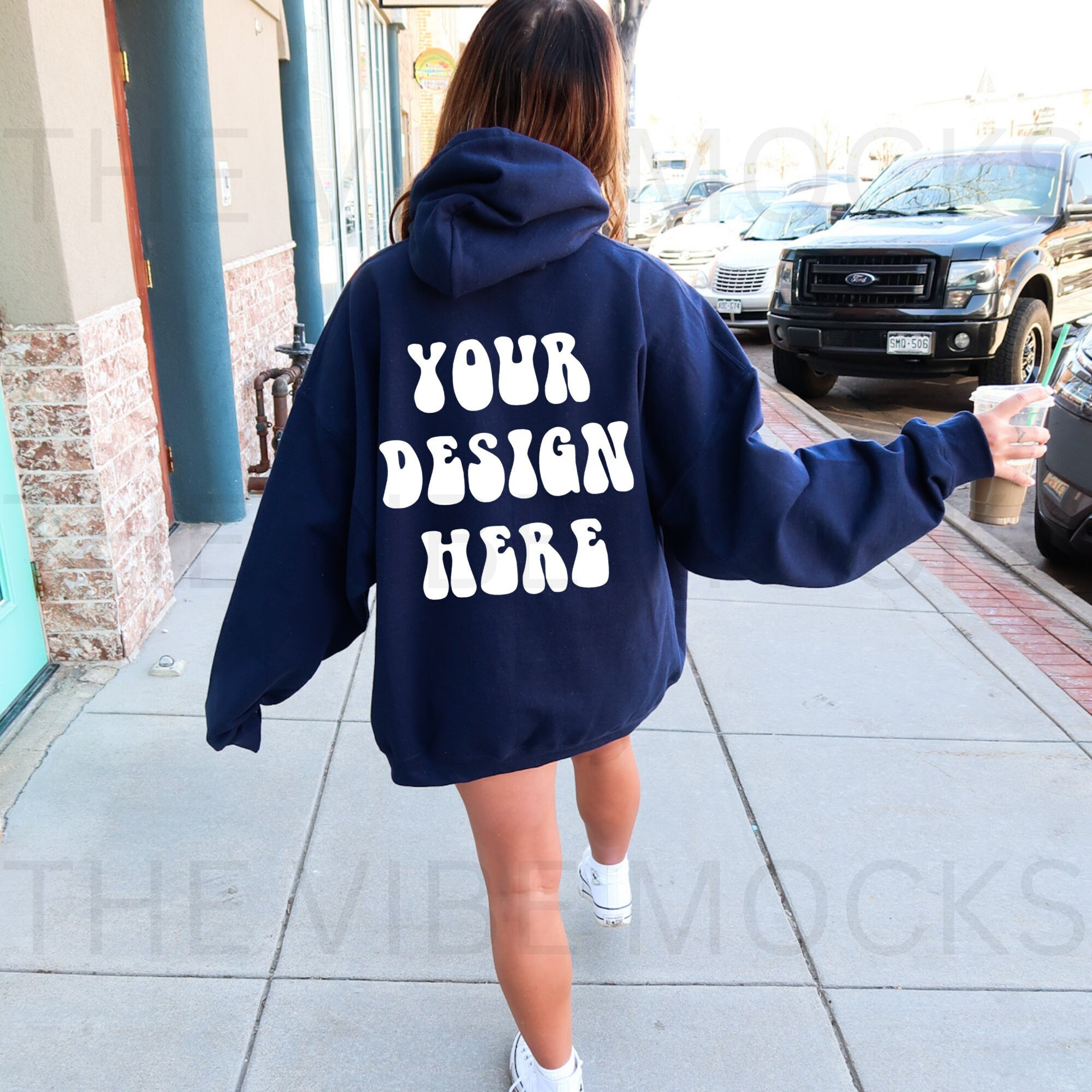 Gildan 18500 Navy Blue Back Mockup Oversized Navy Blue Hoodie