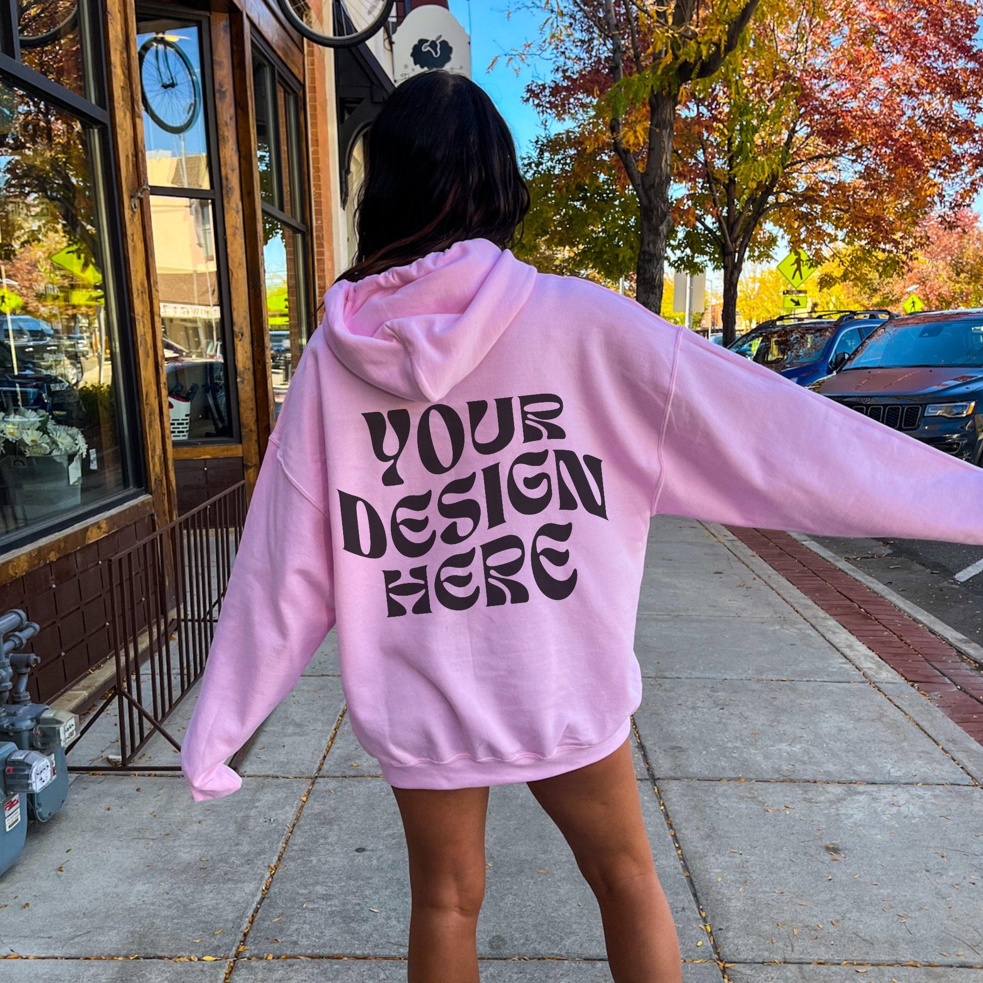Gildan 18500 Light Pink Back Hoodie Mockup Oversized Light Pink