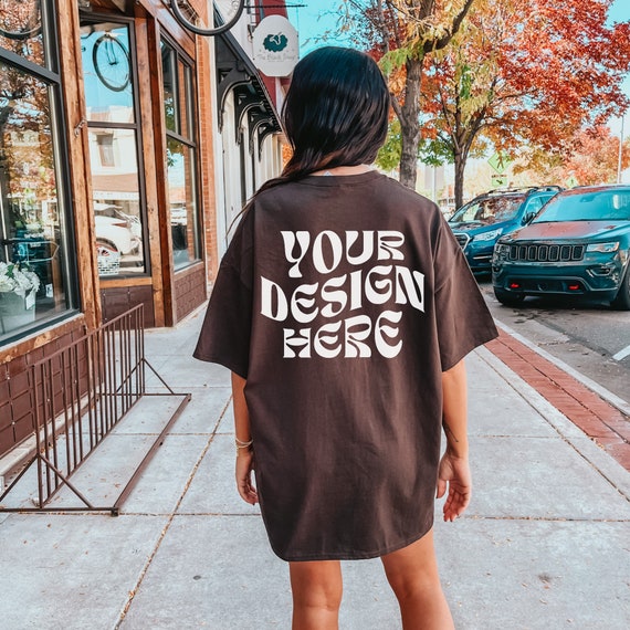 Gildan 5000 Dark Chocolate Back Shirt Mockup Oversized Tshirt