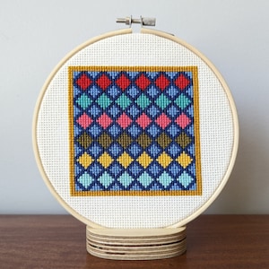 Rainbow Quilt abstract geometric cross stitch pattern, modern, digital download PDF