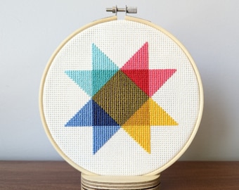 Estrella arcoíris, patrón de punto de cruz geométrico abstracto, moderno, descarga digital en PDF