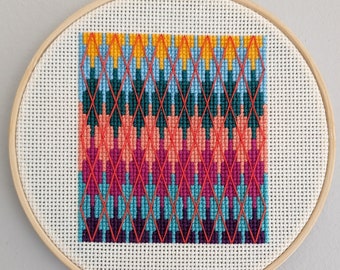 Jeweled Rainbow Argyle, abstract geometric cross stitch pattern, modern, digital download PDF