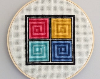 Rainbow Keys, abstract geometric cross stitch pattern, modern, digital download PDF