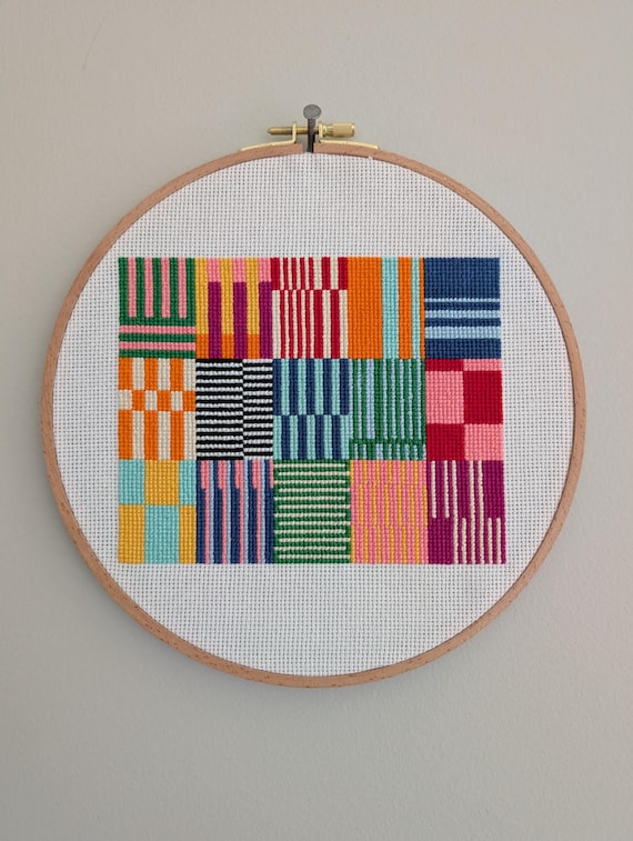 Candy Rainbow Stripes, geometric modern cross stitch pattern, PDF digital download