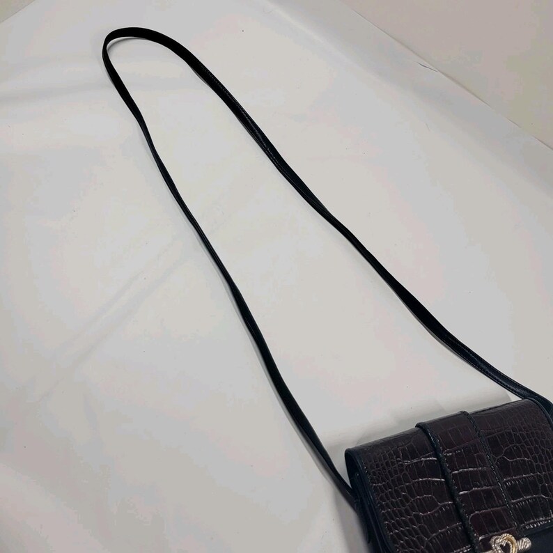 90s Brighton Black Leather Croc Embossed Crossbody Bag with Heart Clasp image 10