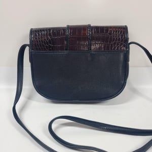 90s Brighton Black Leather Croc Embossed Crossbody Bag with Heart Clasp image 4