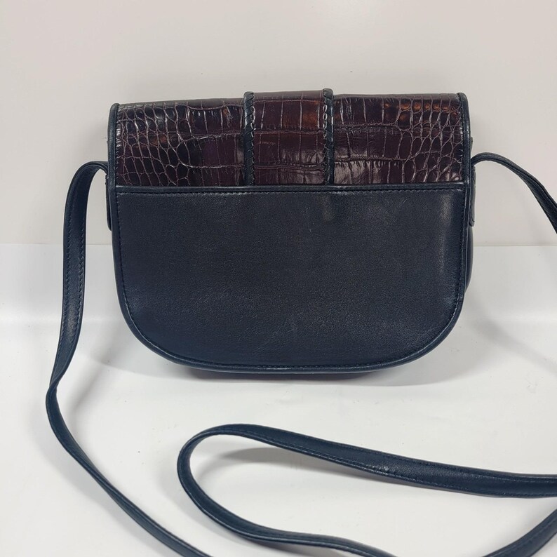 90s Brighton Black Leather Croc Embossed Crossbody Bag with Heart Clasp image 4