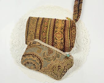 Bolsas de tapicería tejida vintage con estampado floral, lote de dos, para cosméticos, artículos de aseo y viaje.