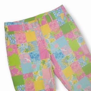 Pantalones tobilleros vintage Lilly Pulitzer con estampado floral y patchwork, talla 8, etiqueta blanca Palm Beach imagen 3