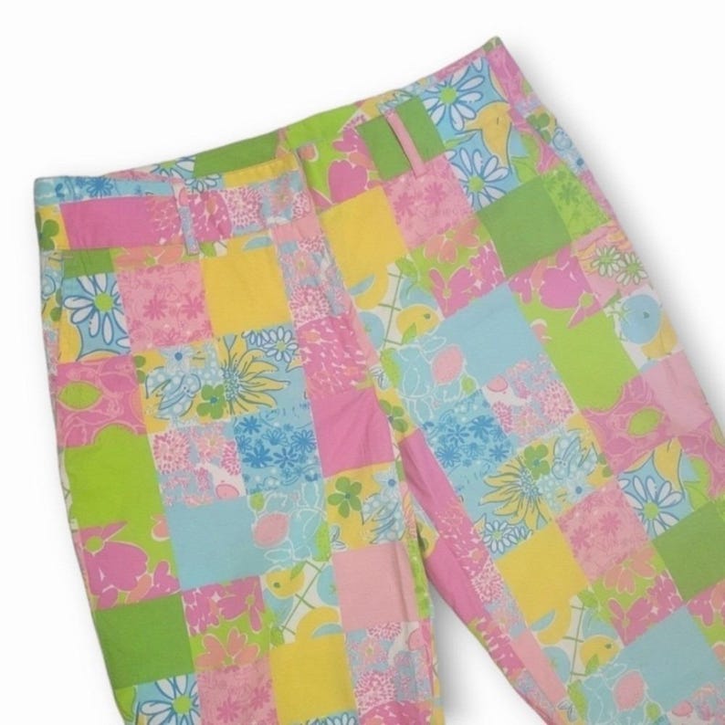 Pantalones tobilleros vintage Lilly Pulitzer con estampado floral y patchwork, talla 8, etiqueta blanca Palm Beach imagen 3