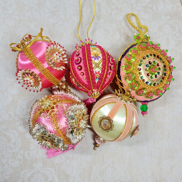 Vintage Ornate Jeweled Push Pin Christmas Ornaments, YOU CHOOSE Retro Holiday Decor *Pinks*