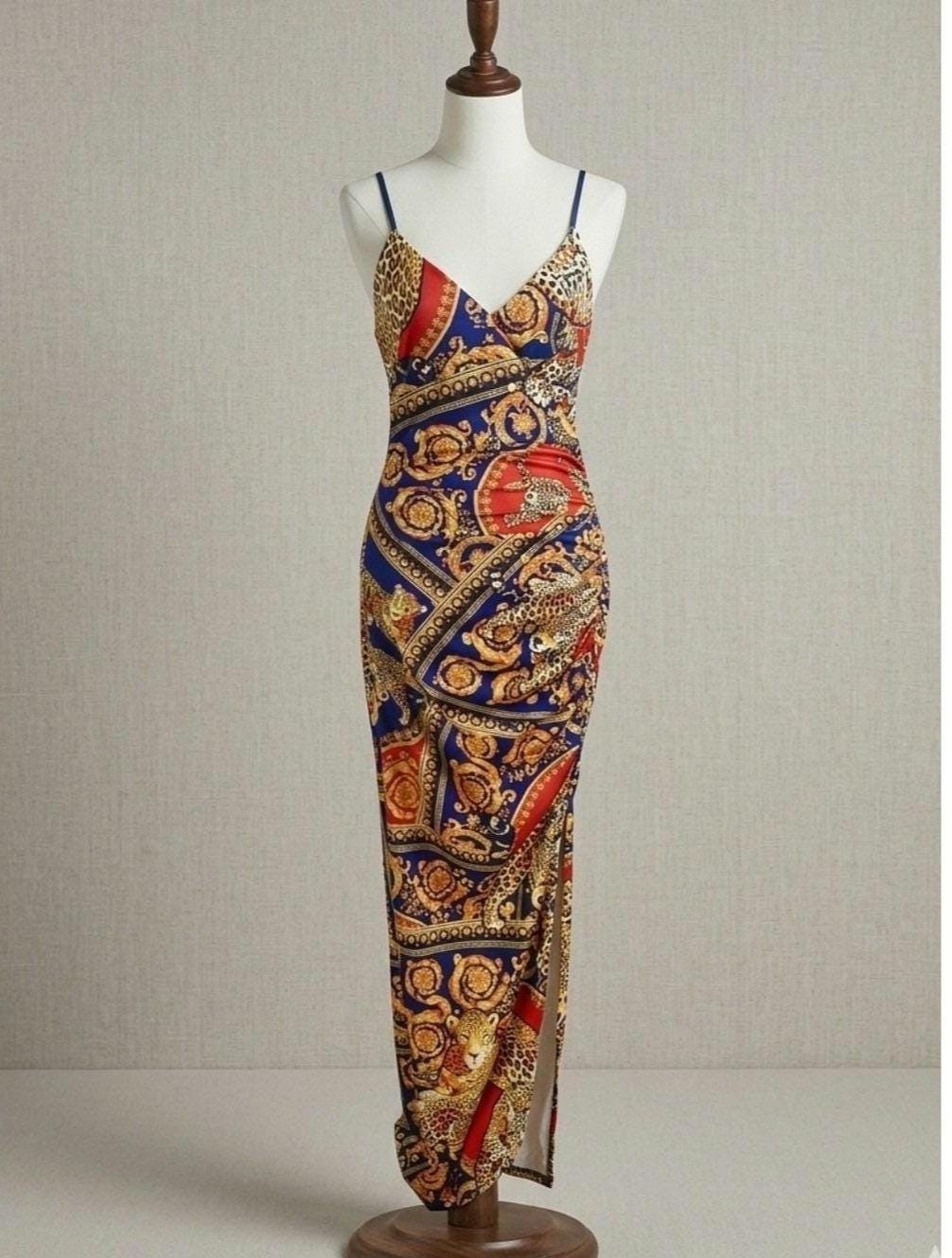 chain print bodycon dress Sabrina Vintage Ruched Maxi Bodycon Dress  House of Fleur