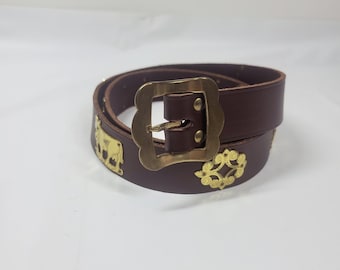 Cinturón de cuero suizo Appenzell vintage con adornos de latón, estilo pastor de vacas, cintura de 31 a 36 pulgadas.