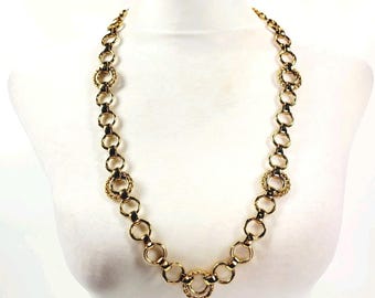 Collar Monet de tres eslabones gruesos, tono dorado, años 70, 75 cm (29,5 pulgadas)