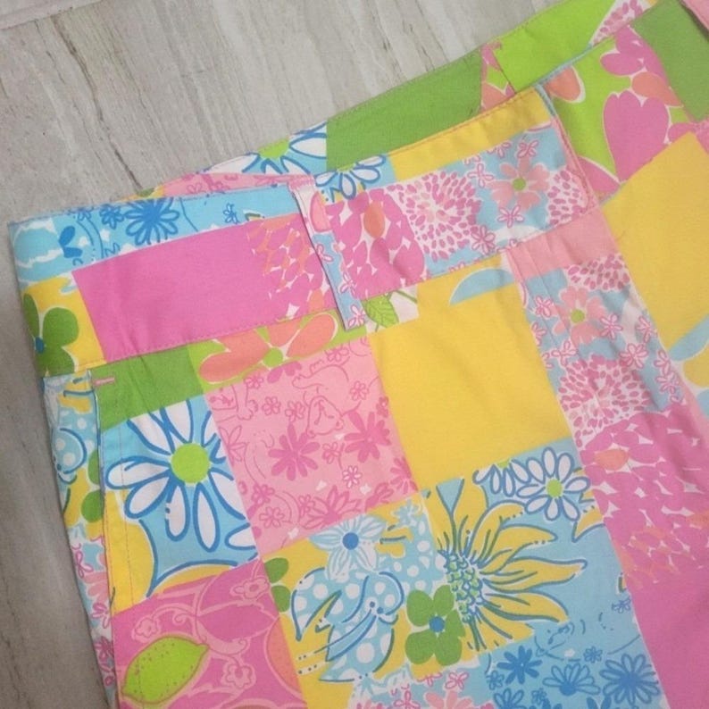 Pantalones tobilleros vintage Lilly Pulitzer con estampado floral y patchwork, talla 8, etiqueta blanca Palm Beach imagen 4