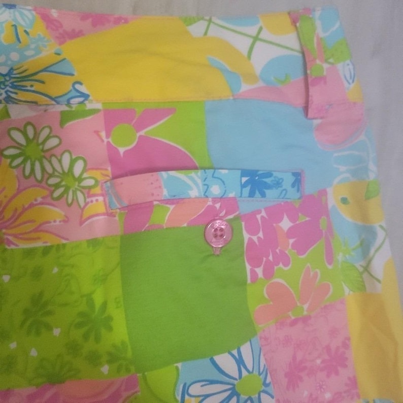 Pantalones tobilleros vintage Lilly Pulitzer con estampado floral y patchwork, talla 8, etiqueta blanca Palm Beach imagen 8