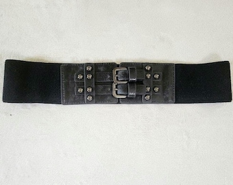 Cinturón ancho elástico negro de doble hebilla de los años 90 Whimsigoth
