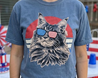 USA American Flag Cat Retro PNG, Patriotic Cat Png, Vintage America Cat Sublimation, Cat Lover Png