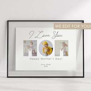 I Love You Mom, Mother&#39;s Day Print, Mom Photo Collage Print Template, Photo Collage Mom Gift, Mothers Day, Mom Photo Collage Digital File