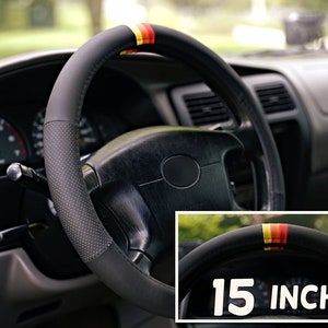 Retro Stripes Steering Wheel Cover 15 Inch for Toyota TRD, Leather