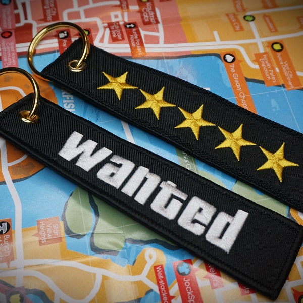 GTA Wanted Level Keychain, 5 Stars Vice City, Embroidered
