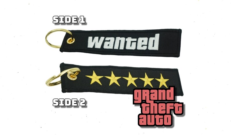 GTA Wanted Level Keychain Key Tag 5 Stars Embroidered Gold image 8