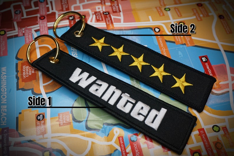 GTA Wanted Level Keychain Key Tag 5 Stars Embroidered Gold image 4