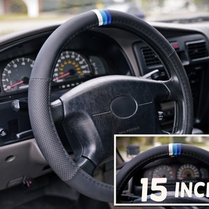 Blaue Retro Streifen Lenkradbezug 15 Zoll für BMW TRD, Leder
