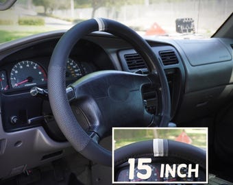 Graue Retro Streifen Lenkradbezug 15 Zoll für BMW TRD, Leder