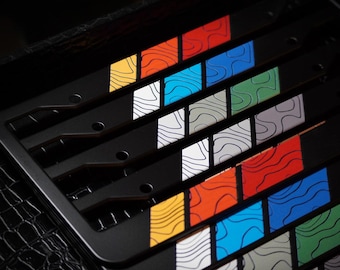 Topographic Lines License Plate Frames, Tri-Color Stripes, Aluminum