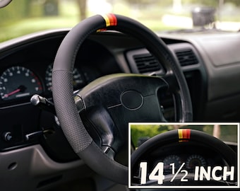 Retro Stripes Steering Wheel Cover 14 1/2 Inch for RAV4 Prius Corolla Camry, Leather