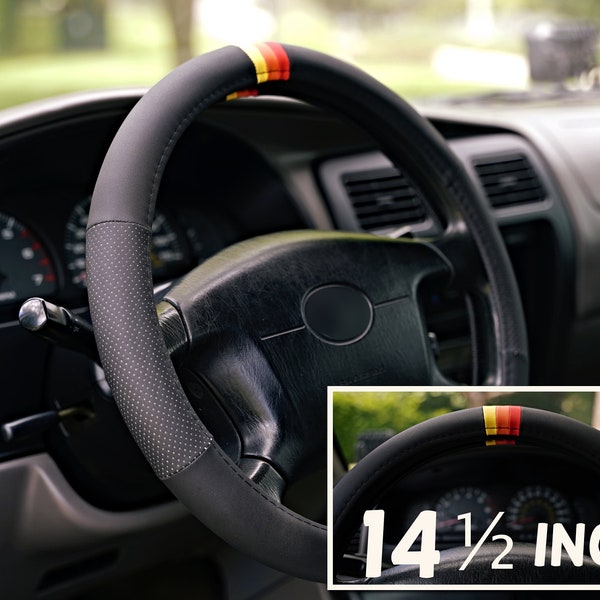 Retro Stripes Steering Wheel Cover 14 1/2 Inch for RAV4 Prius Corolla Camry, Leather