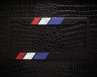 Marco de matrícula con franjas topográficas de la bandera estadounidense, accesorio patriótico para coche de EE. UU.