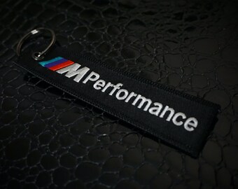 M Performance Keychain Tag, Black Keyring, Embroidered Double-Sided