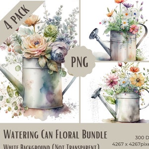 Arrosoirs Clipart aquarelle floral jardinage clipart fleurs sauvages imprimable wall art clipart arrosoirs floral jardinage bouquet PNG