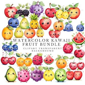 Aquarell Kawaii Obst Clipart Kawaii Sommer Obst Clipart Sofort Download Süße Sommer Obst Zitrone Drachenfrucht Apfel Blaubeere Wassermelone
