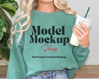 Comfort Colors 1566 Light Green Sweatshirt Mockup (JPEG Download)