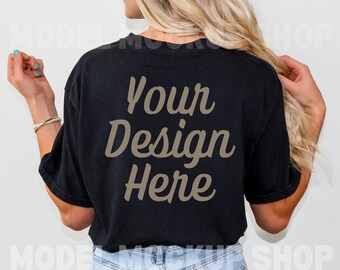 Comfort Colors C1717 Black Shirt Back Mockup, Black T-shirt Back Mock | Real Model Mock, C1717 Black Tshirt Back View Mock,  Simple Neutral