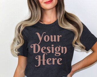Bella Canvas 3001 Heather Dark Gray Mockup, Model Mockup, Dark Grey Heather Mockup, Bella Canvas 3001 Mockup, Oversized Shirt Mockup