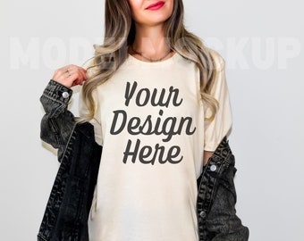 Natural Bella Canvas 3001 Mockup, Bella Canvas 3001 Mockup Natural, Western Shirt Mockup, Boho MockUp, Oversized Shirt Mockup, 3001 Mockup