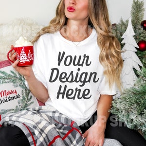 Comfort Colors C1717 Christmas Shirt Mockup White | Model Mockup | 1717 Mock Ups | Comfort Color Shirt Mock | Christmas Mock up | Holiday