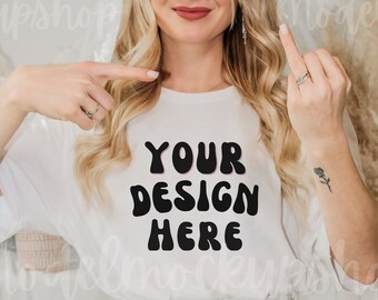 Bella Canvas 3001 Mockup, White T-shirt, Bride Model (Digital Download)