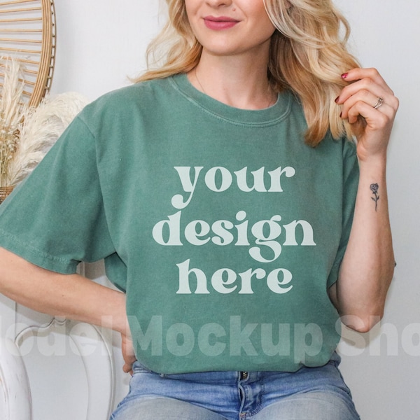 Comfort Colors C1717 Light Green Shirt Mockup | CC Green Tshirt | Oversized Mockup | Model Mockup | Comfort Color Shirt Mockup | Boho Studio