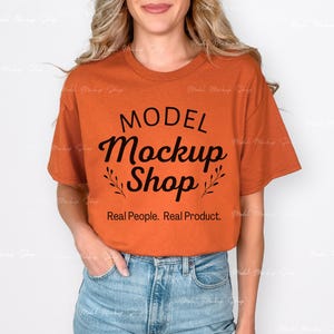 Gildan 5000 Texas Orange Tshirt Mockup, G5000 Orange Shirt Mock, Real Human Model, Simple Casual Basic Shirt Mockup, Plain Background Mockup