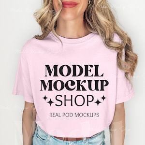 Comfort Colors 1717 Blossom Tshirt Mockup- CC1717 Pink Mockup - Real Woman Model Mock - Shirt Mockup - Studio Mockup - Graphic Tee Mockup