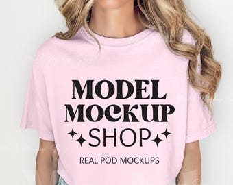 Comfort Colors 1717 Blossom Tshirt Mockup- CC1717 Pink Mockup - Real Woman Model Mock - Shirt Mockup - Studio Mockup - Graphic Tee Mockup