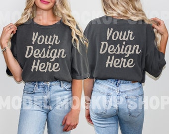 Front Back Comfort Colors 1717 Tshirt Pepper Mockup, Female Model Pepper Comfort Colors Mocks, Lifestyle Tshirt Mock up, Pepper Mockup